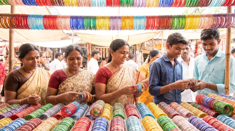 Stacks of colourful glass bangles arranged in rows